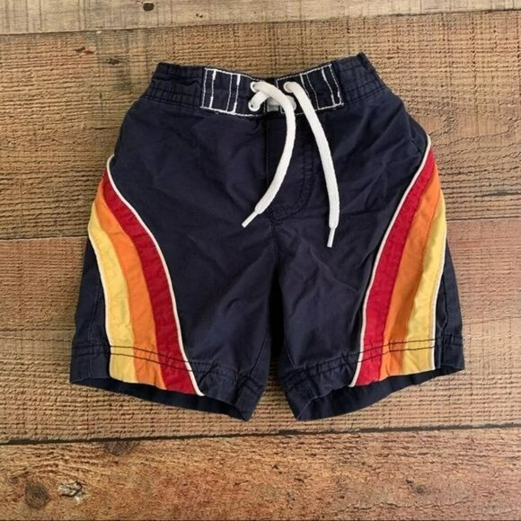 Old Navy baby boys retro rainbow striped swimsuit bottom trunks in navy - 6/12M - Picture 1 of 5